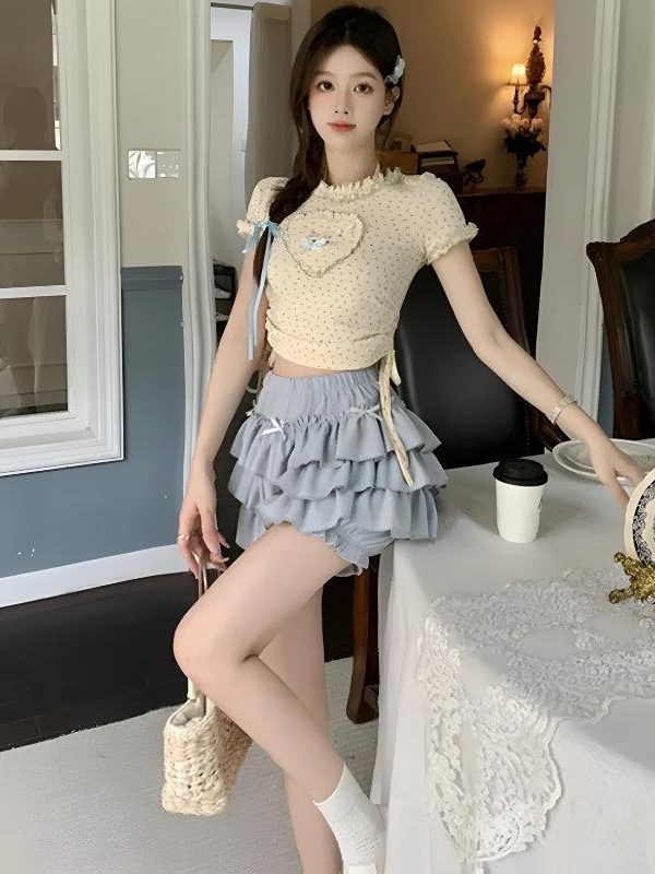 Kawaii Top & Ruffled Mini Skirt Two Piece Set