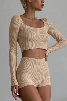 Knitted Crop Top & Shorts Two Piece Set