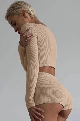 Knitted Crop Top & Shorts Two Piece Set