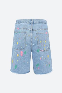 Knitted Flower Patch Denim Shorts