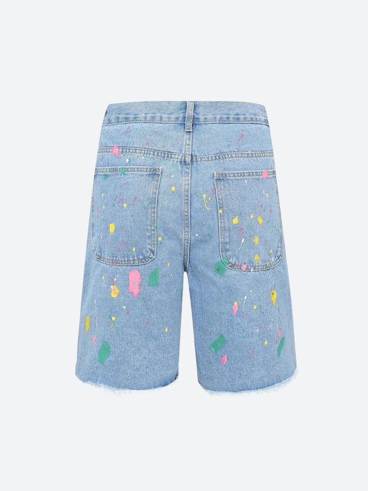 Knitted Flower Patch Denim Shorts Knitted Flower Patch Denim Shorts