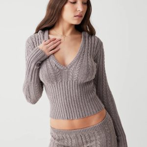 Knitted Hoodie & Shorts Two Piece Set