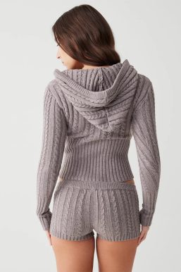 Knitted Hoodie & Shorts Two Piece Set