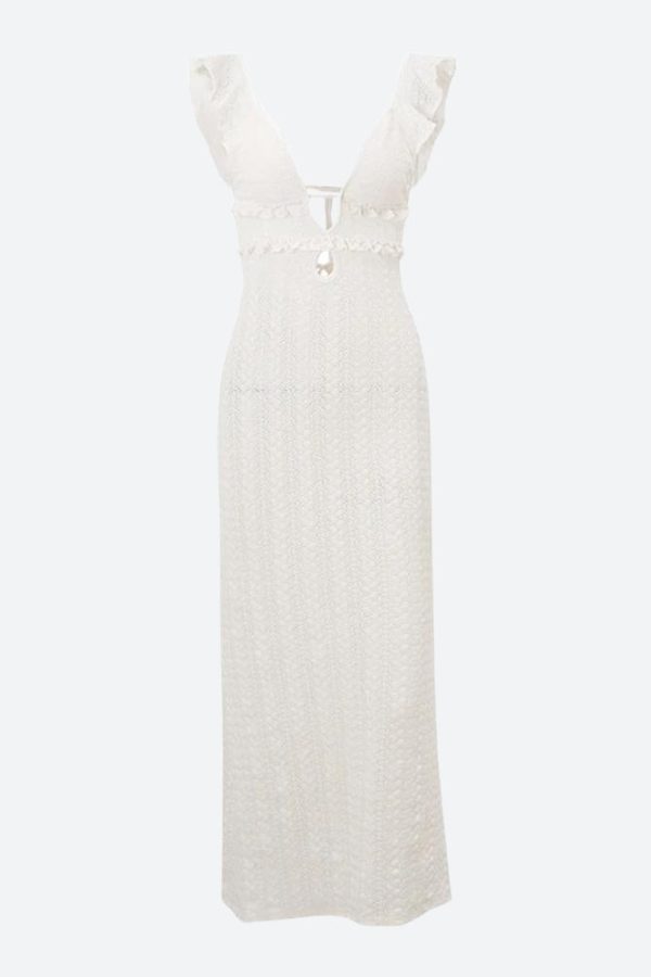 Lace Backless Plunge Neck Maxi Dress