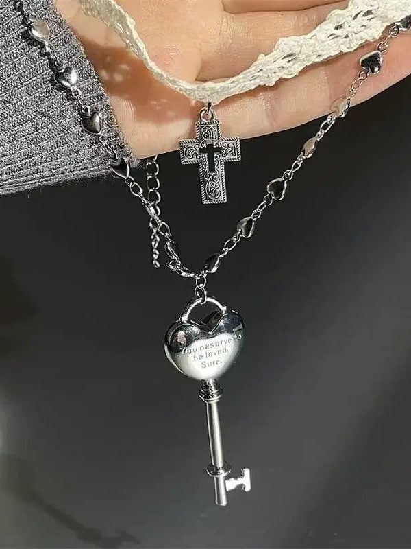 Lace Choker & Heart Lock Necklace