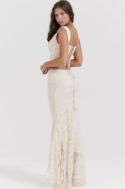 Lace Corset & Asymmetric Midi Skirt Two Piece Set
