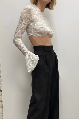 Lace Flare Cuffs Crop Top