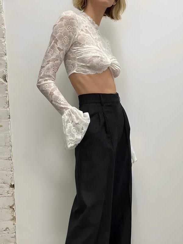 Lace Flare Cuffs Crop Top