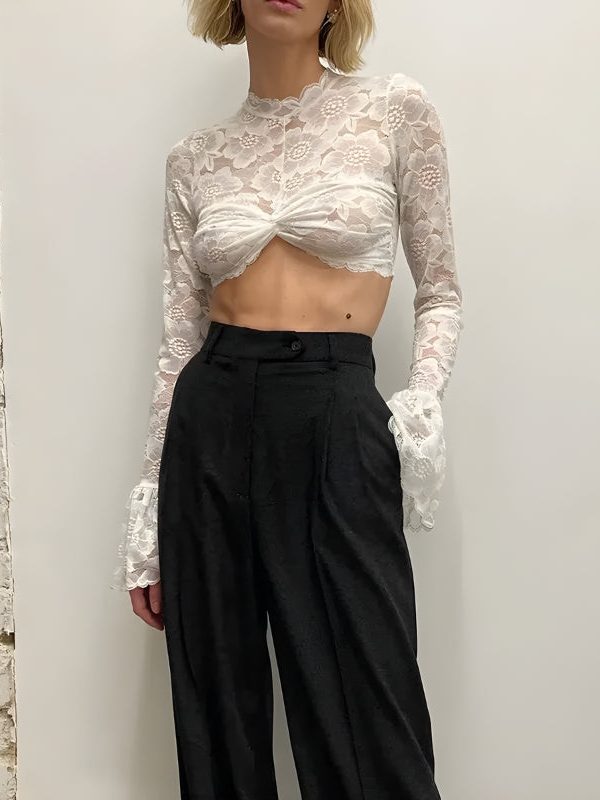 Lace Flare Cuffs Crop Top