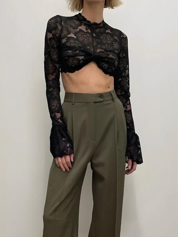 Lace Flare Cuffs Crop Top