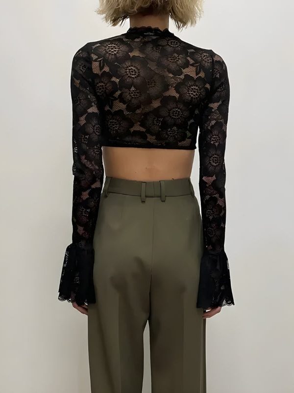 Lace Flare Cuffs Crop Top