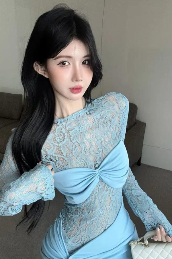 Lace Ruched Mini Dress