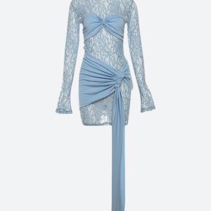 Lace Ruched Mini Dress