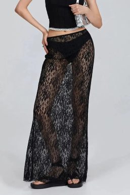 Lace Sheer Low Rise Maxi Skirt