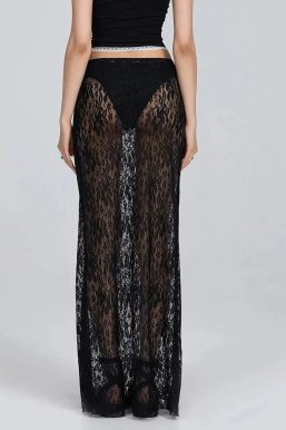 Lace Sheer Low Rise Maxi Skirt