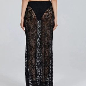 Lace Sheer Low Rise Maxi Skirt