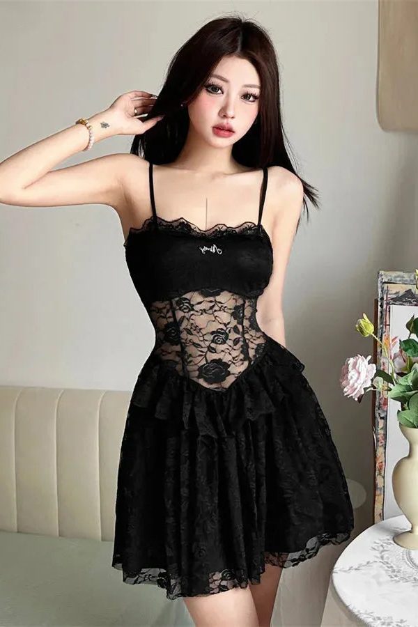 Lace Sheer Mini Dress