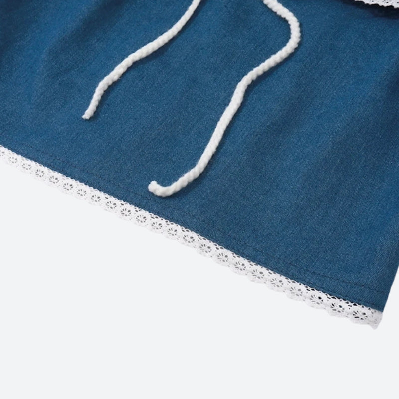 Lace Trim Denim Tube Top Lace Trim Denim Tube Top