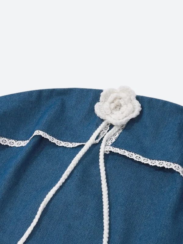 Lace Trim Denim Tube Top