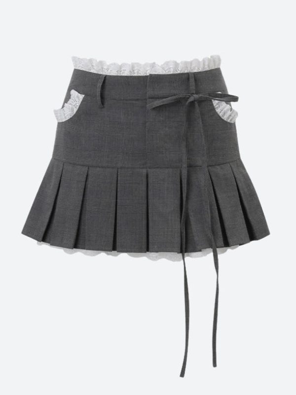 Lace Trim Pleated Mini Skirt