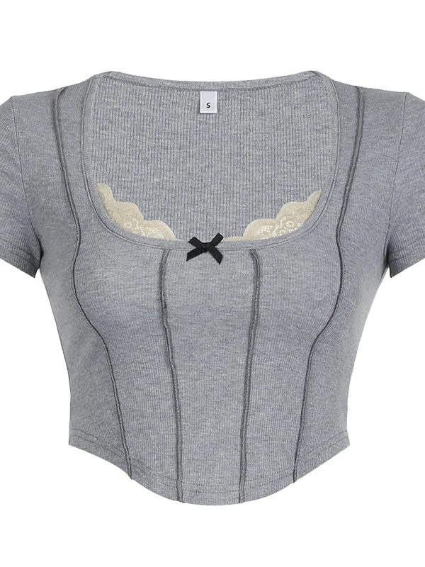 Lace Trim Ribbed Crop Top