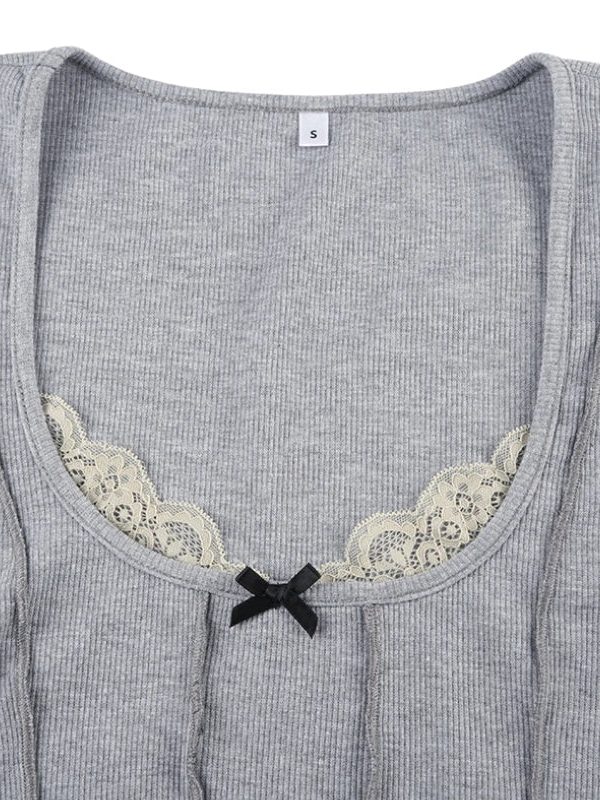 Lace Trim Ribbed Crop Top