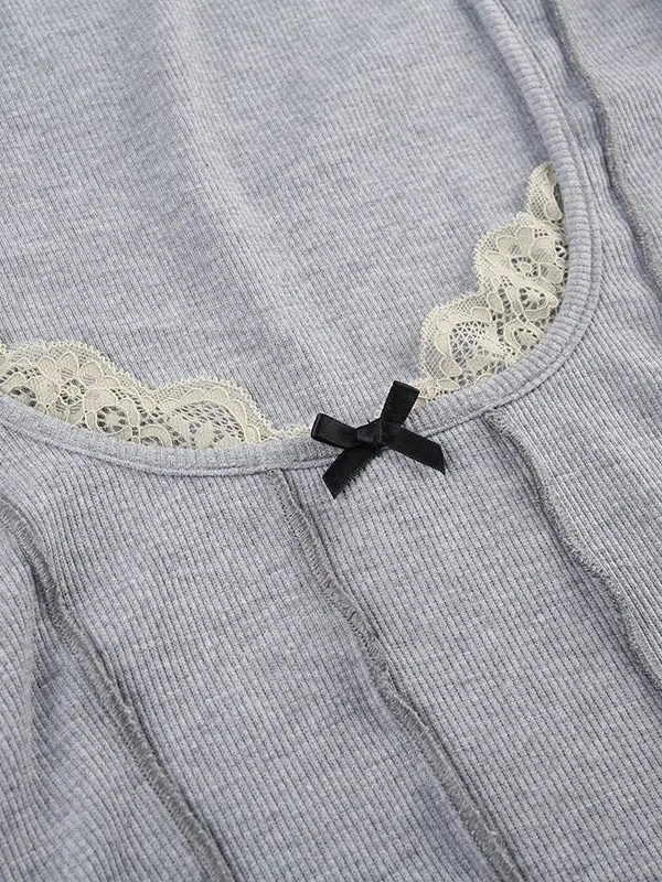 Lace Trim Ribbed Crop Top