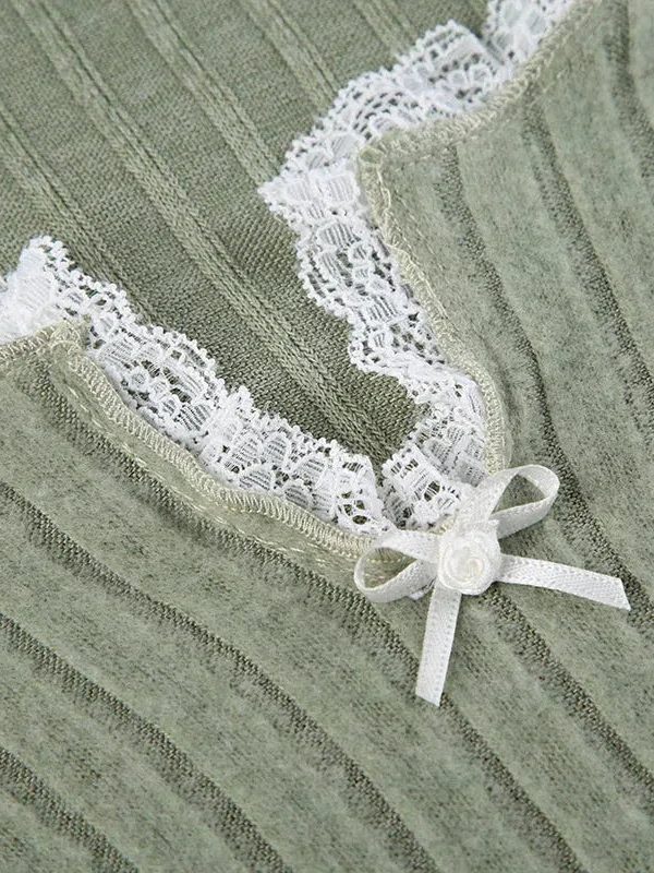 Lace Trim Slit Plush Top