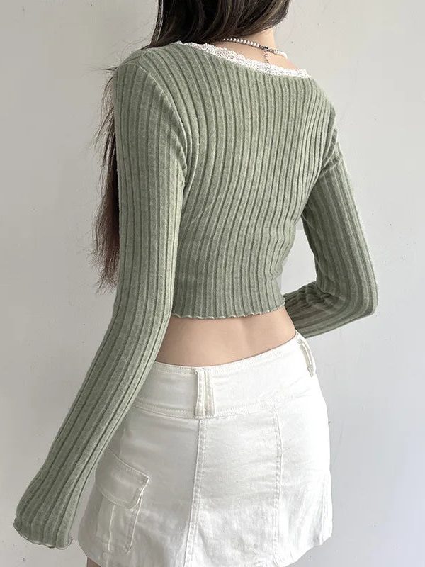 Lace Trim Slit Plush Top