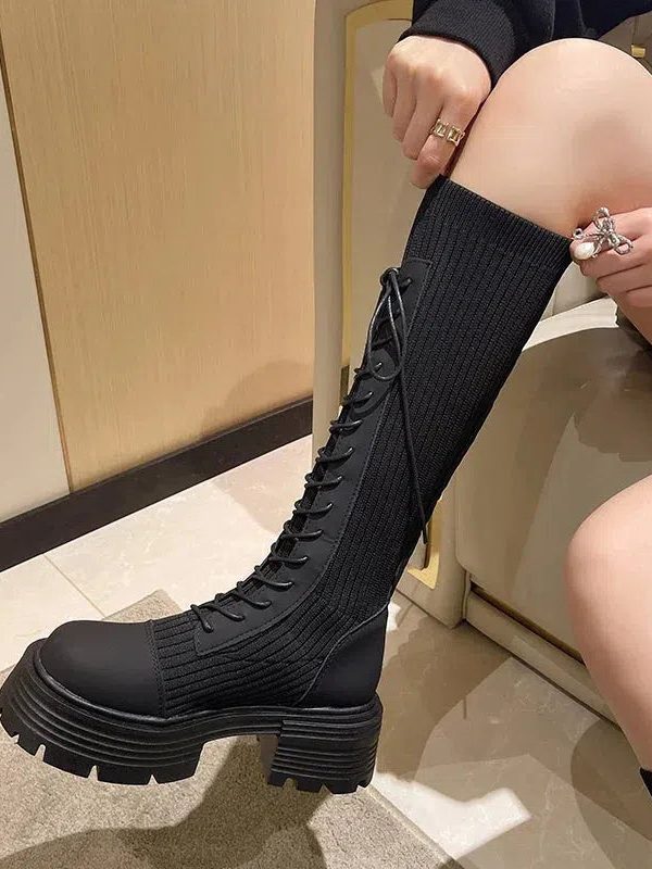 Lace Up Chunky Sock Boots