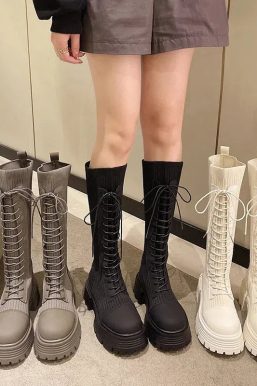 Lace Up Chunky Sock Boots