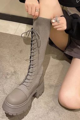 Lace Up Chunky Sock Boots