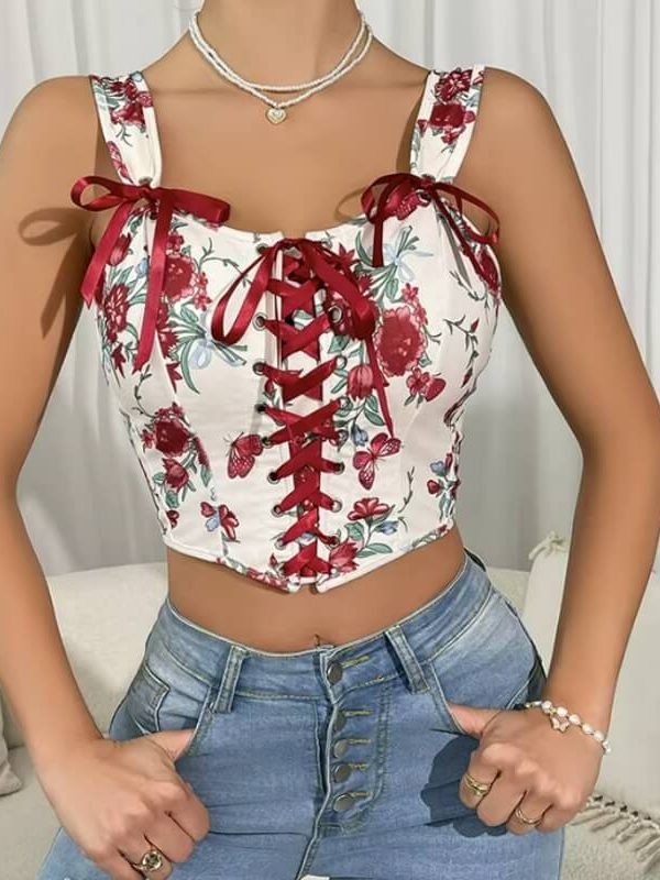 Lace-Up Corset Crop Top