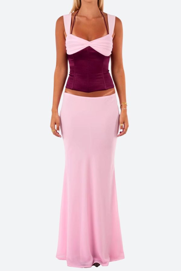 Lace Up Corset Top & Maxi Skirt Two Piece Set