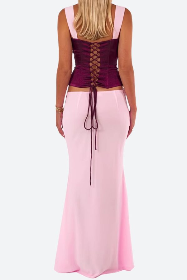 Lace Up Corset Top & Maxi Skirt Two Piece Set