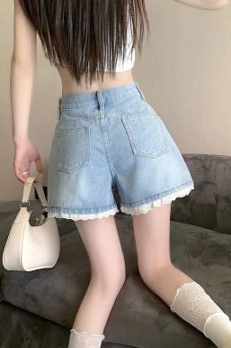 Lace Wide Leg Denim Shorts