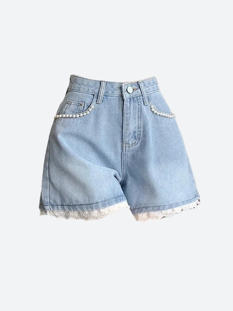 Lace Wide Leg Denim Shorts Lace Wide Leg Denim Shorts
