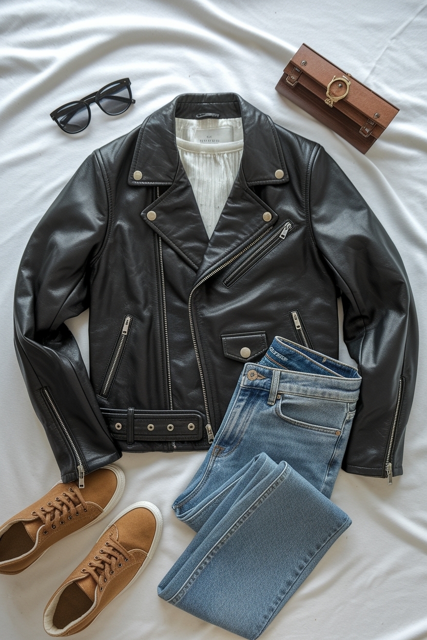 Leather Jacket and Jeans Outfit for a Timeless Look outfit idea