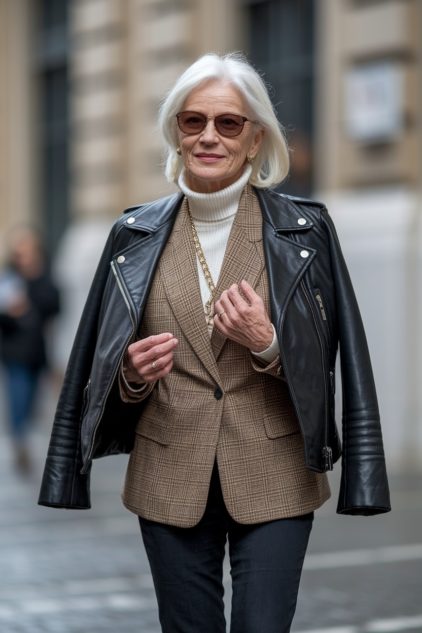Leather Jacket Outfit Women Over 50: Elegant Options outfit idea