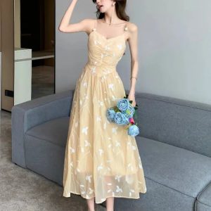 Leaves Mesh Midi Dress