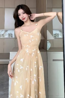 Leaves Mesh Midi Dress