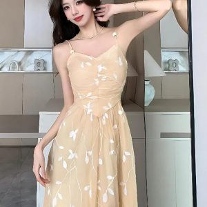 Leaves Mesh Midi Dress