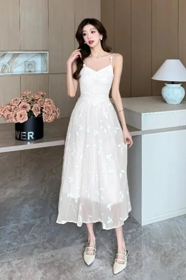 Leaves Mesh Midi Dress