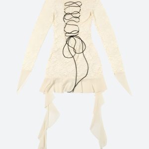 Lemon Lace Backless Mini Dress