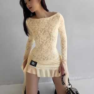 Lemon Lace Backless Mini Dress