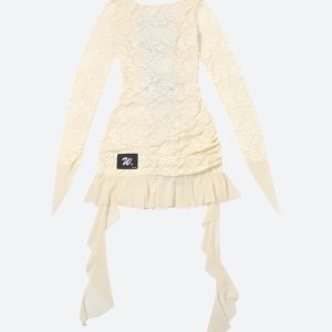 Lemon Lace Backless Mini Dress