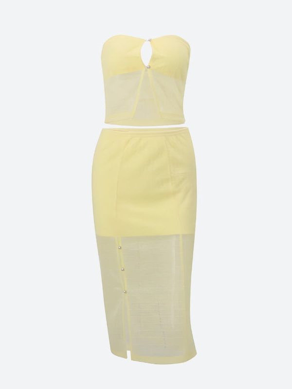 Lemon Strapless Top & Midi Skirt Two Piece Set