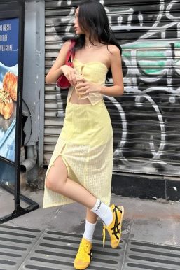 Lemon Strapless Top & Midi Skirt Two Piece Set