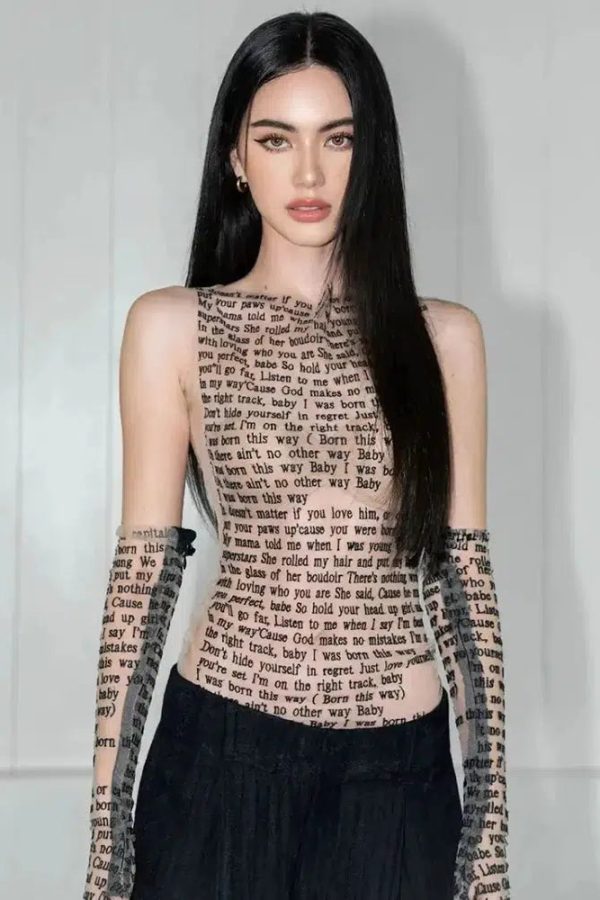 Letter Printed Top with Gloves