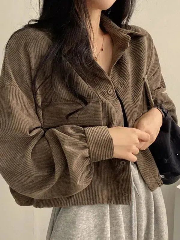 Light Academia Cropped Corduroy Jacket